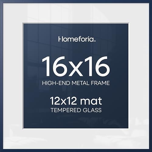 Homeforia 16x16 Blue Picture Frame, High-End Metal, 12x12 Mat, Glass by Homeforia