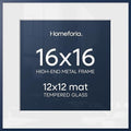 Homeforia 16x16 Blue Picture Frame, High-End Metal, 12x12 Mat, Glass by Homeforia