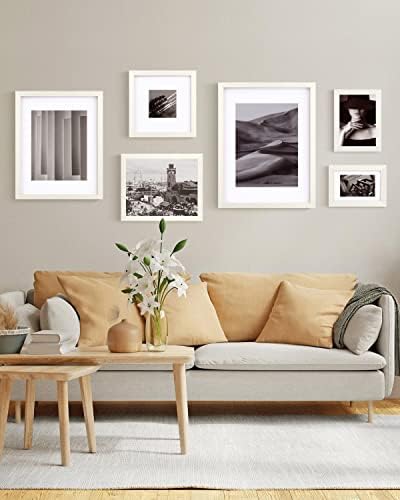 Egofine 11x14 Picture Frames Set of 4, Made of Solid Wood Covered by Plexiglass 5x7 and 8x10 with Mat or 11x14 without Mat, for Table Top Display and Wall Mounting Photo Frame Beige - Image 6