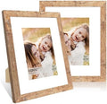 8x10 Picture Frame Set of 2, 8 x 10 Wood Photo Frames with Mat for 5x7, Natural Wooden Frame with Real Glass Cover for Wall and Tabletop Display,Brown by CCDCC