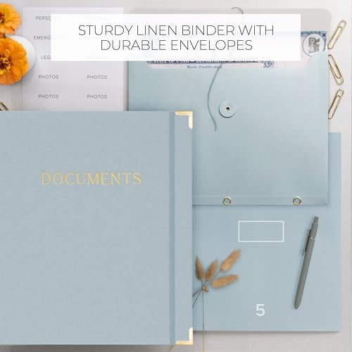 Important Document Organizer Set with Folders - Complete Linen Ring Binder - Image 2