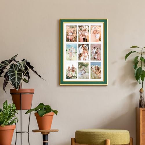 Suede 13.5x19.5 Picture Frame Display 9 Opening 4x6 Picture Frames Collage Wall Decor with Mat,Multi Photo Frame for Plexiglass,Wall Decor,1Pack,Green - Image 6
