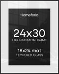 Homeforia 24x30 Black Picture Frame, High-End Metal, 18x24 Mat, Glass by Homeforia