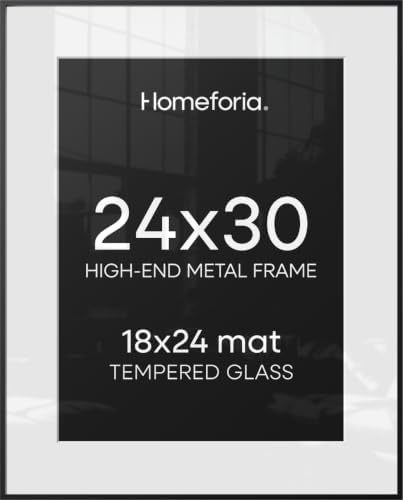 Homeforia 24x30 Black Picture Frame, High-End Metal, 18x24 Mat, Glass by Homeforia