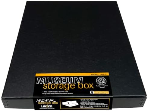 Lineco Museum Archival Storage Box, Drop Front, 11.75x15.25x1.5 in, Black by Lineco