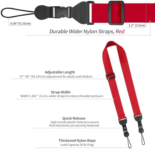 FIEIL Adjustable Shoulder Strap, Nylon Camera Strap, Comfortable Neck Strap for iPad, Cellphone Tablet, Camera, Laptop, Binocular, Luggage Bag (Red Universal Lanyard) - Image 6