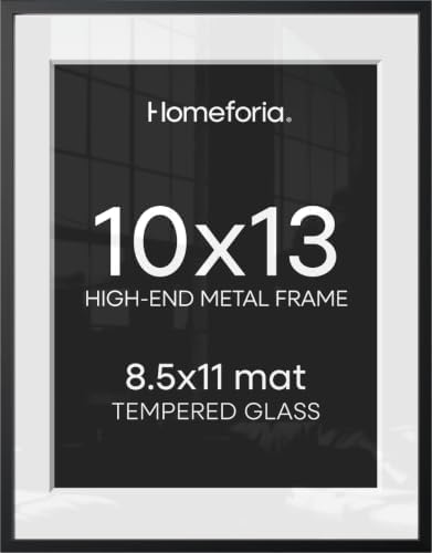 Homeforia 10x13 Black Picture Frame, High-End Metal, 8.5x11 Mat, Glass by Homeforia