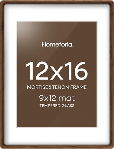 Homeforia 12x16 Mortise&Tenon Walnut Picture Frame, 9x12 Mat, Glass by Homeforia