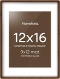 Homeforia 12x16 Mortise&Tenon Walnut Picture Frame, 9x12 Mat, Glass by Homeforia