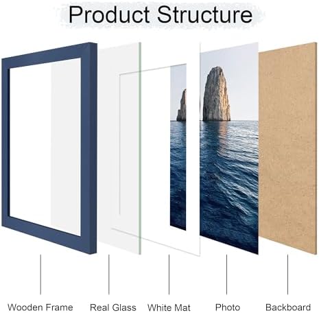 10x14 Picture Frame Set of 2, 10 x 14 Wood Photo Frames with Mat for 8x12 or 30x40cm Diamond Painting Art, Wooden Frame with Real Glass Cover for Wall and Tabletop Display,Blue - Image 3