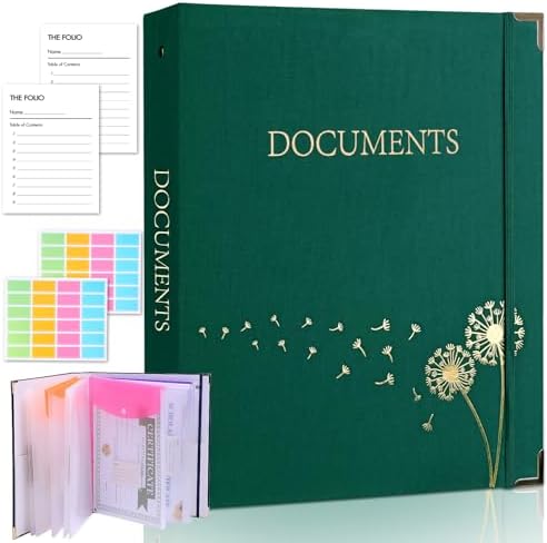 XKDOUS Important Document Organizer 3 Ring Linen Binders Folio File Folders by XKDOUS