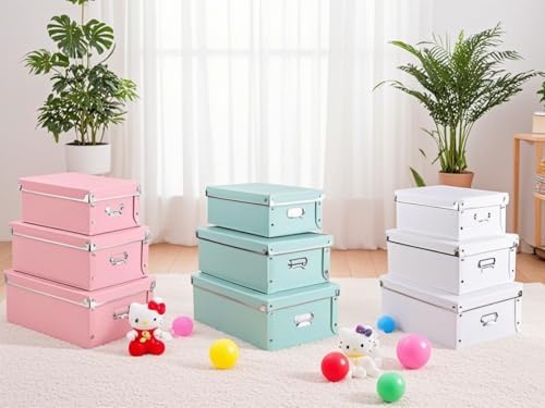 XUCHUN File Storage Boxes, Foldable Storage Bins with Lid 3 in 1 Set, Press-Stud Fastening, Moisture-Proof, Space Saving Storage, Photoes, Files, Closets - Image 2