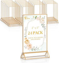 EHWINE 24 Pack Acrylic Sign Holder 4 x 6, Double Sided Gold Picture Frame Stand up Table Top Sign Holders, Clear Display Stand Menu Flyer Holder for Wedding Party by EHWINE