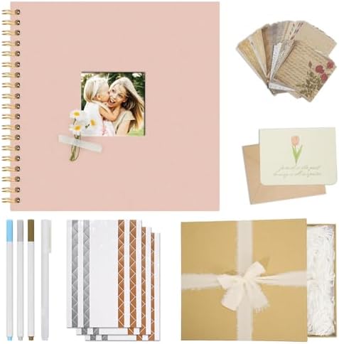 Vienrose Scrapbook Album Gift Set, 10x10 Inch, 80 White Pages, Pink by Vienrose