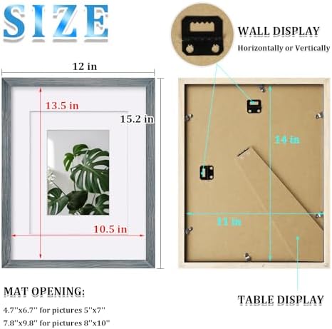 Egofine 11x14 Picture Frames Set of 4, Made of Solid Wood Covered by Plexiglass 5x7 and 8x10 with Mat or 11x14 without Mat, for Table Top Display and Wall Mounting Photo Frame Rustic Blue - Image 3