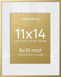 Homeforia 11x14 Gold Picture Frame, High-End Metal, 8x10 Mat, Glass by Homeforia