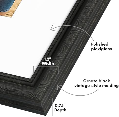 Americanflat 16x20 Picture Frame with Polished Plexiglass - Use as 11x14 Frame with Mat or Display 16x20 Photo Without Mat - Ornate Picture Frames for Wall Display - Black - Image 3