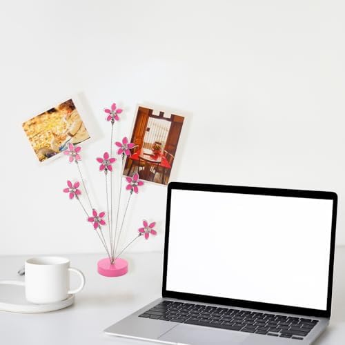 8-Branch Family Tree Picture Frame Holder, Card Photo Clips Holder Desk Stand for Memo Paper Note Photo Christmas Wedding Card Display (Rose Red Flower) - Image 2
