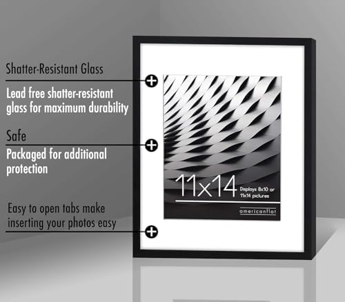 Americanflat 11x14 Picture Frame with Shatter-Resistant Glass - Use as 8x10 Frame with Mat or Display 11x14 Photo Without Mat - Streamline Collection - Thin Border Picture Frames for Wall - Black - Image 4