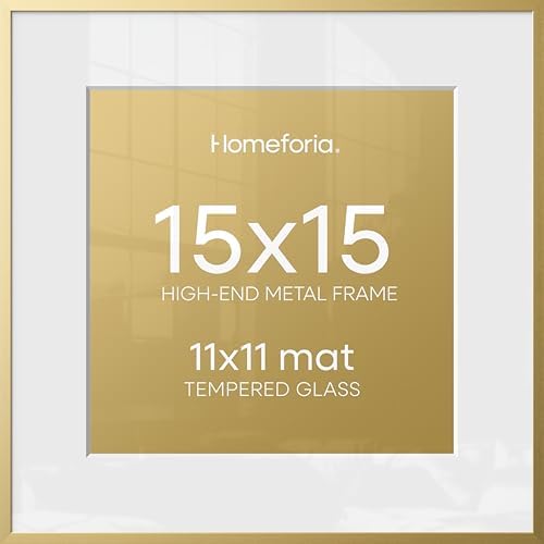 Homeforia 15x15 Gold Picture Frame, High-End Metal, 11x11 Mat, Glass by Homeforia