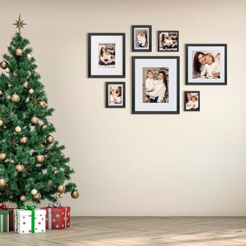 Egofine 12x16 Picture Frames Set of 4, Made of Solid Wood Covered by Plexiglass 9x12 and 11x14 with Mat or 12x16 without Mat, for Wall Mounting Photo Frame Rustic Black - Image 7
