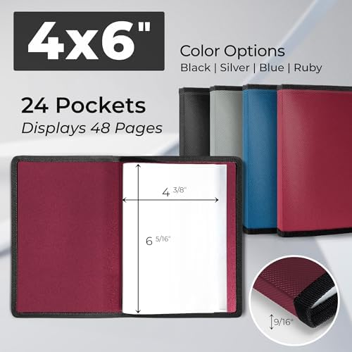 Dunwell 4x6 Photo Album & Art Portfolio Binder, 24 Clear Sleeves, Ruby - Image 2