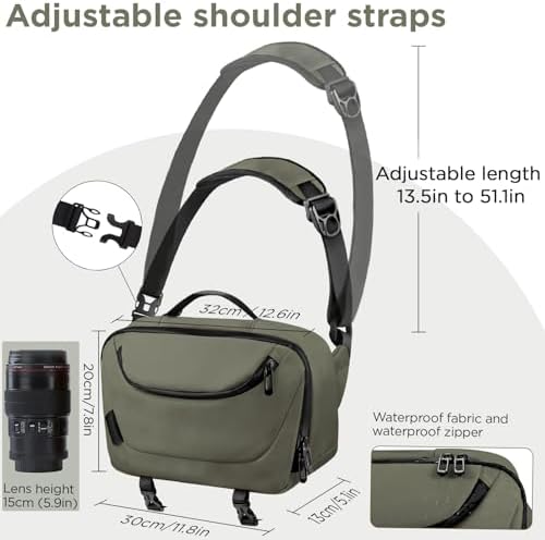 TAAOKA Camera Sling Bag,Travel Waterproof Camera Case with Tripod Holder,Lightweight DSLR/SLR/Mirrorless Small Camera Bags Crossbody for photographers (Dark Green) - Image 5