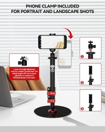 RB-A200-S Tabletop Round Base Monopod Stand with Phone Holder & Ball Head - Image 3