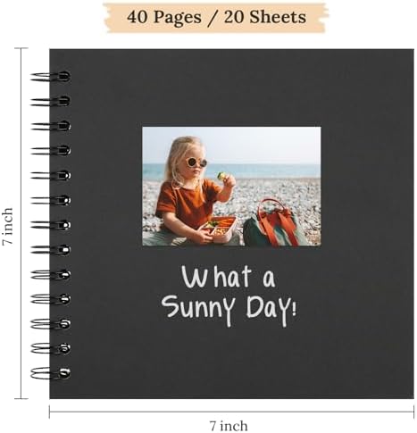 Scrapbook Photo Album 7"x7" 20 Sheets 40 Pages Hardcover Kraft Paper Khaki - Image 2