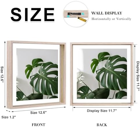 Egofine 12x12 Floating Frames Set of 2, Double Plexiglass Picture Frame, Made of Solid Wood Display Any Size Photo up to 12x12, Wall Mount or Tabletop Standing, Rose Pink - Image 3