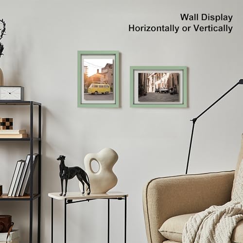 Egofine 5x7 Floating Frames Set of 2, Double Plexiglass Picture Frame, Made of Solid Wood Display Any Size Photo up to 5x7, Wall Mount or Tabletop Standing, Green - Image 6