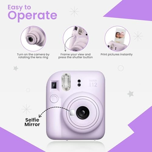 Fujifilm Instant Mini 12 Camera + Accessory Bundle & Compatible Custom Case + Fuji Instant (20 Shots) Designer Mini Photo Album (60 Pockets) (Lilac Purple) - Image 5