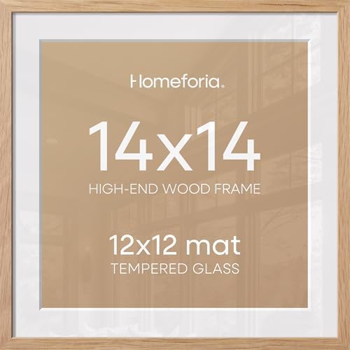 Homeforia 14x14 Natural Oak Picture Frame, High-End Wood, 12x12 Mat, Glass by Homeforia