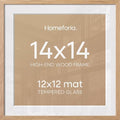 Homeforia 14x14 Natural Oak Picture Frame, High-End Wood, 12x12 Mat, Glass by Homeforia