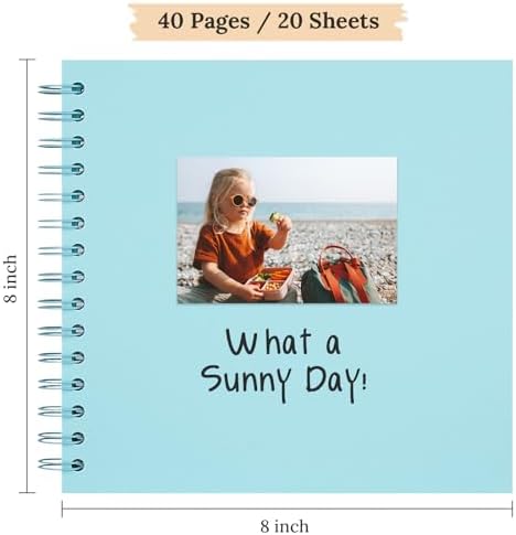 Scrapbook Photo Album 8"x8" 20 Sheets 40 Pages Hardcover Kraft Paper Blue - Image 2
