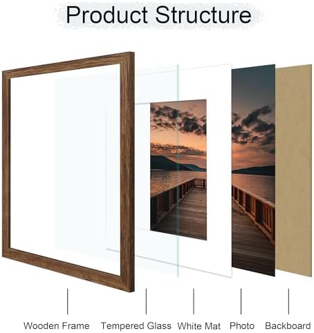 16x20 Poster Frame Set of 2, 16 x 20 Wood Picture Frames with Mat for 11x14, Wooden Photo Frame with Tempered Glass Cover for Wall Mounting Display, Rustic Brown - Image 3