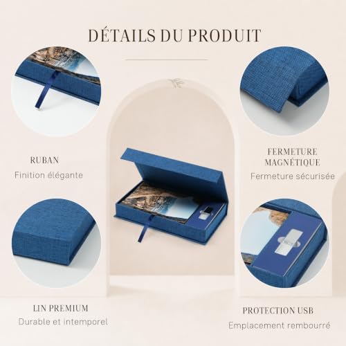 Photo Storage Box, Linen with USB Compartment - Navy, 5x7 Inch - Image 5
