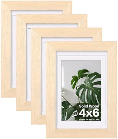 Egofine 4x6 Picture Frames Set of 4, Made of Solid Wood Covered by Plexiglass 3x4.5 and 3.5x5 with Mat or 4x6 without Mat, for Table Top Display and Wall Mounting Photo Frame, Oak Wood by Egofine