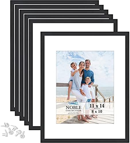 Icona Bay 11x14 Picture Frames w/Removable Mat for 8x10 Photos (Black, 6 Pack), Modern Professional Frame Set, Wall Mount Only, Noble Collection by IconaBay