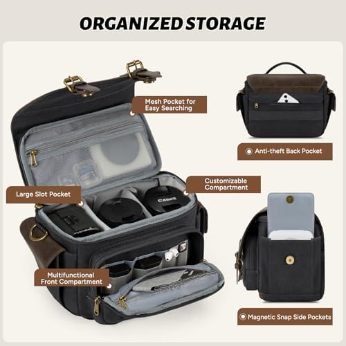 RAINSMORE Camera Bag, Vintage Canvas Camera Sling Bag Crossbody Camera Case - Image 2