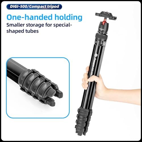 Fotopro 64” Camera Tripod 2-in-1 Compact Phone Stand with Hidden Cold Shoe Phone Clip, Portable Travel Tripods with Fluid Video Head 1.5lbs Lightweight Aluminum Tripod Max Load 6.6lbs DIGI-500 Black - Image 3