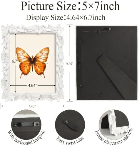 White 5x7 Vintage Picture Frames Golden Butterfly Elegant Retro European Design, Antique Photo Frame for Wall Hanging and Tabletop Display, Retro Design Home Decor - Image 3