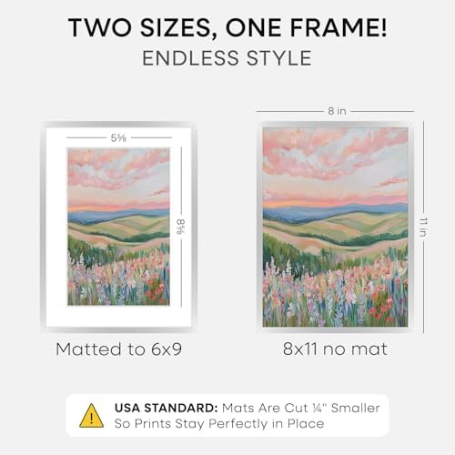 Homeforia 8x11 Silver Picture Frame, High-End Metal, 6x9 Mat, Glass - Image 2