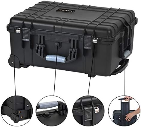 MEIJIA Rolling Waterproof Hard Protective Case, Hard Camera Case with Retractable Pull Handle and Wheels,Customizable Fit Foam Inserted, Black,24.64 X19.39 X13.78 inches - Image 4