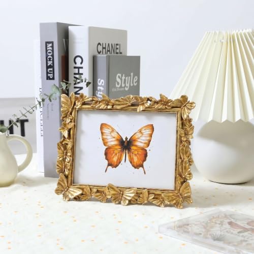 Gold 8X10 Vintage Picture Frames Golden Butterfly Elegant Retro European Design, Antique Photo Frame for Wall Hanging and Tabletop Display, Retro Design Home Decor - Image 5