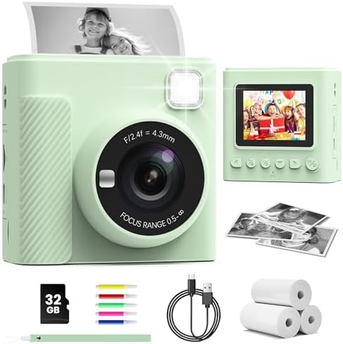 TIATUA Kids Instant Print Camera, 1080P HD Video Digital Toy, Green by SpecializeinKidsCameraToys