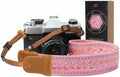 Padwa Lifestyle Speed Pink Camera Strap - 1.5" Soft Cotton Rope Weave Crazy Horse Cowhide Head Camera Straps for Photographers and All Cameras,Cute Adjustable Vintage Woven Strap for Adults & Kids by PadwaLifestyleCameraStrap