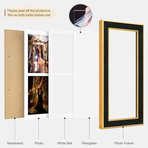 Suede 6x15 Picture Frame Display 2 Opening 5x7 Double Picture Frames Collage Wall Decor with Mat,Multi Photo Frame for Plexiglass,Wall Decor,1Pack,Black - Image 2