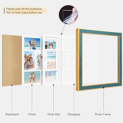 Suede 13.5x15.5 Picture Frame Display 7 Opening 4x6 Picture Frames Collage Wall Decor with Mat,Multi Photo Frame for Plexiglass,Wall Decor,1Pack,Blue - Image 2