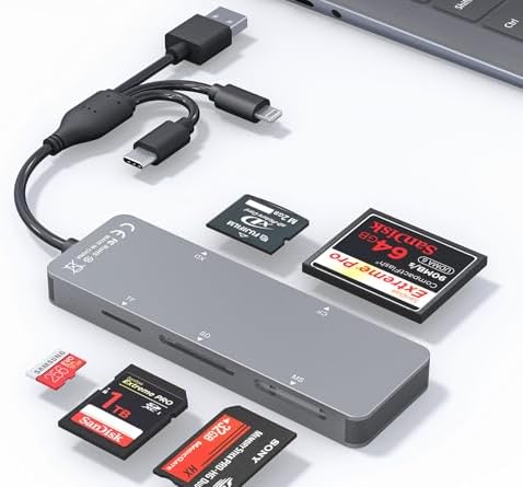 SD Card Reader Memory Stick pro Duo Adapter - 5 in 1 SD/TF/CF/MS/XD Card Reader for iPhone Supports Micro SD/SDHC/Compact Flash/XD Picture Cards, Lightning+USB A+USB C Memory Stick Pro Adapter by Ardaddyn